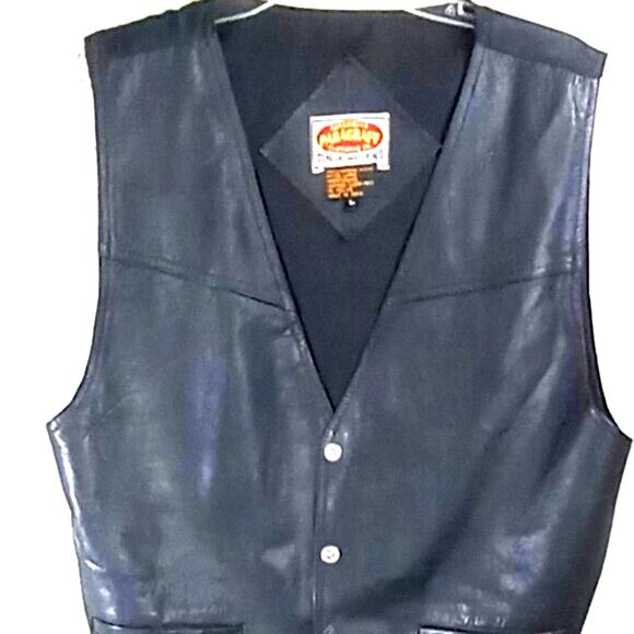 Paragraff Leather Vest Size Large Oklahoma Snaps Western Biker Fabric Back Belt - Picture 1 of 6
